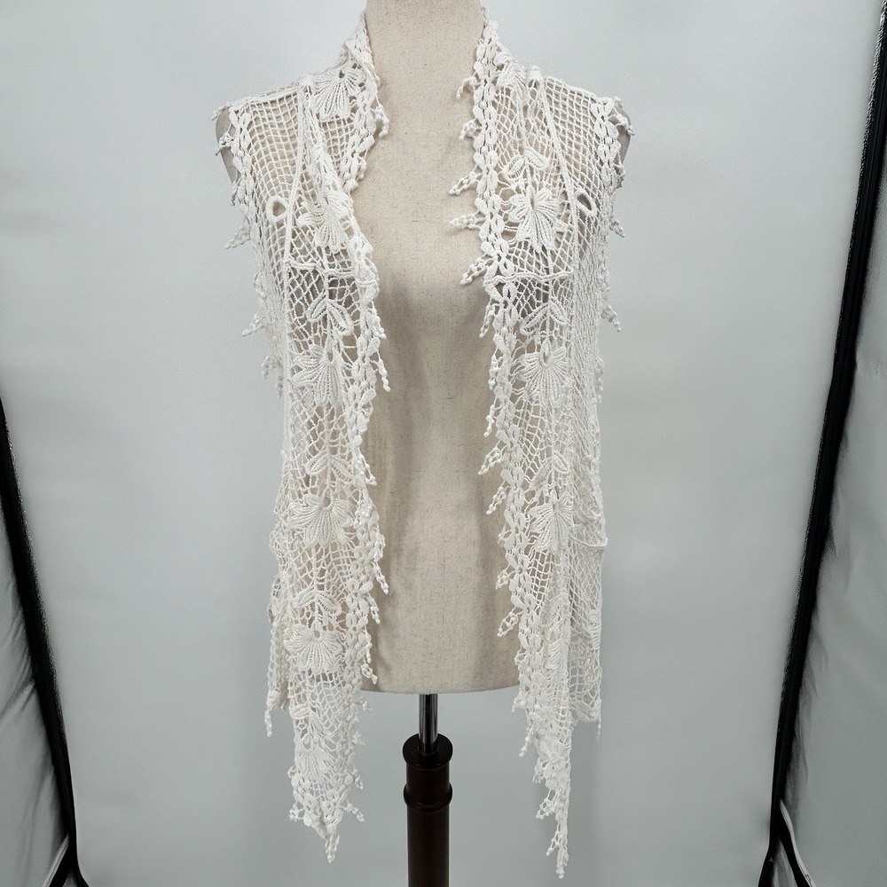 Cato Womens‎ Boho Festival Open Knit Crochet Cardigan Size M Ivory Y2K Layering